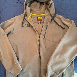CAT Caterpillar Gray Hoodie with Yellow Accents